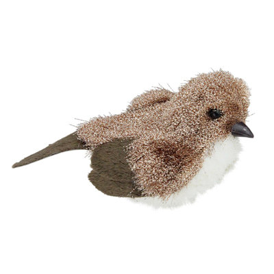 6.5" Brown and White Bird Christmas Figurine Tabletop Decor