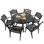 Ensemble de salle à manger moderne 7 pièces pour 6 tables de patio et chaises en aluminium bronze, table ronde de 48 po avec trou pour parasol