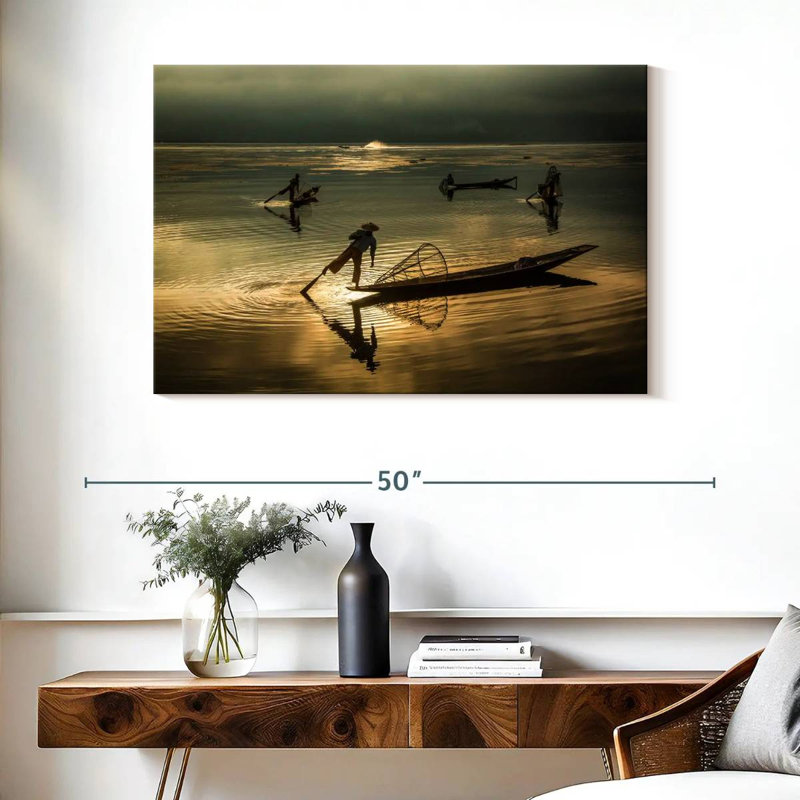 Pêcheurs du lac Senne Inle en Burma, H 26 po x l 39 po