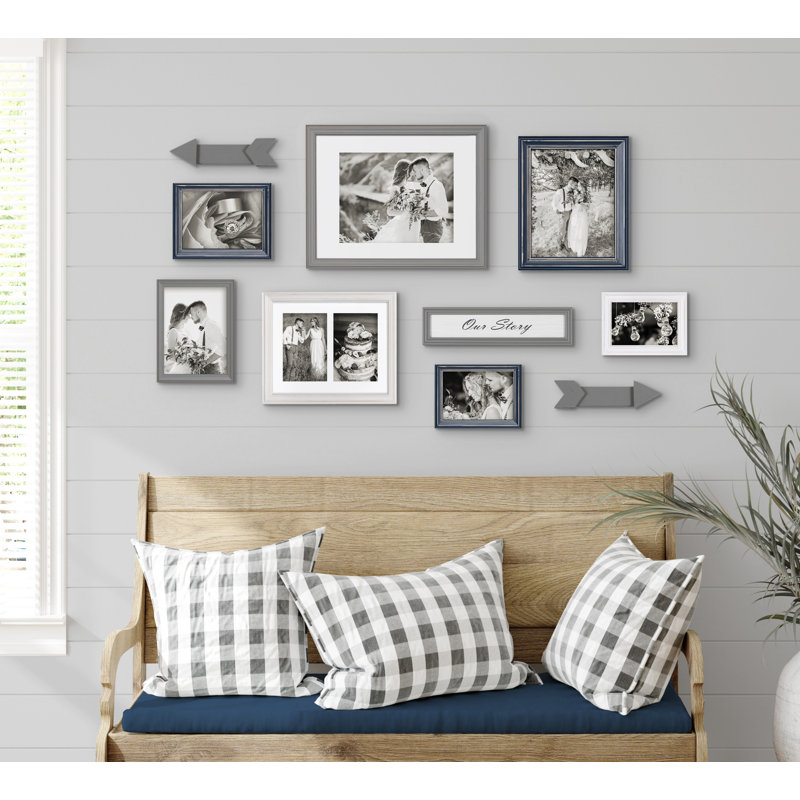 Hertz Solid Wood Picture Frame - Set of 8 with Mat, Blue