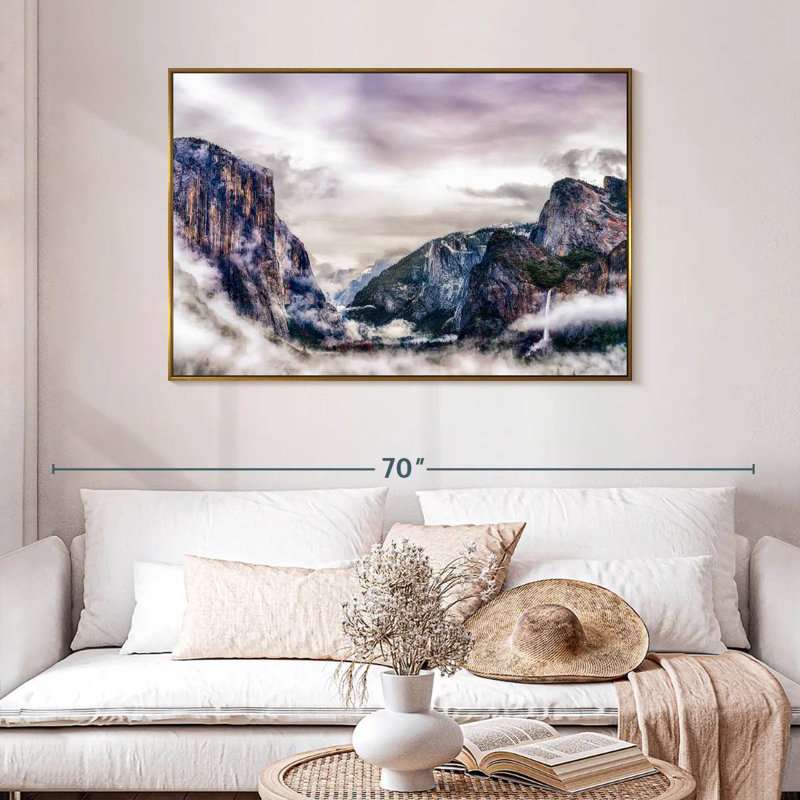 Canyons du parc national Yosemite, 46 po x 31 po, Cadre flottant doré