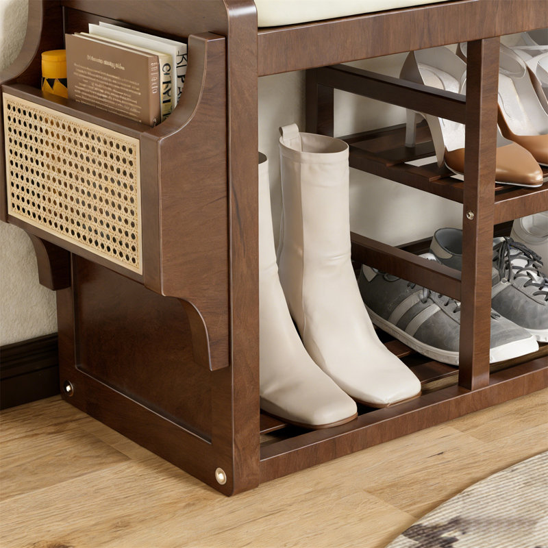 Premium Wooden Shoe Cabinet For Home, Walnut, 18.9" H x 36.2" W x 12.6" D