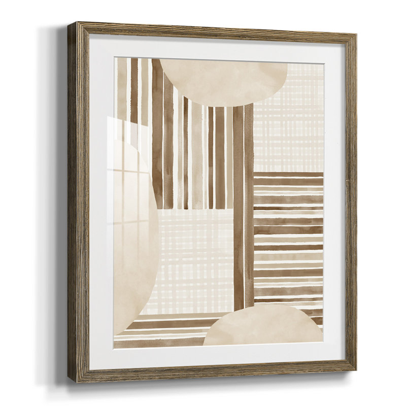 «Neutral Stripes», reproduction encadrée, Papier avec cadre noyer, Blanc