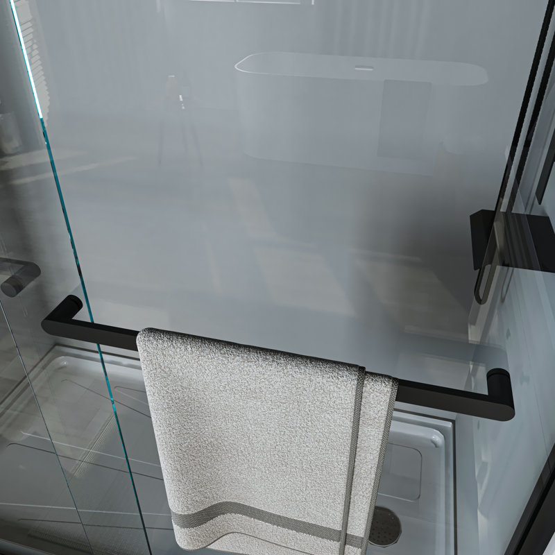 56''-60'' W x 72'' H Door Semi-Frameless Shower Door with Two Handles and Clear Glass, Matte Black