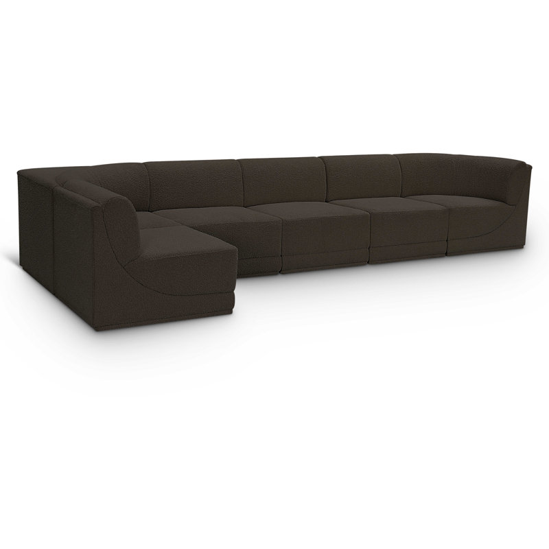 Canapé modulaire rembourré 6 pièces Ollie, Tissu brun bouclé