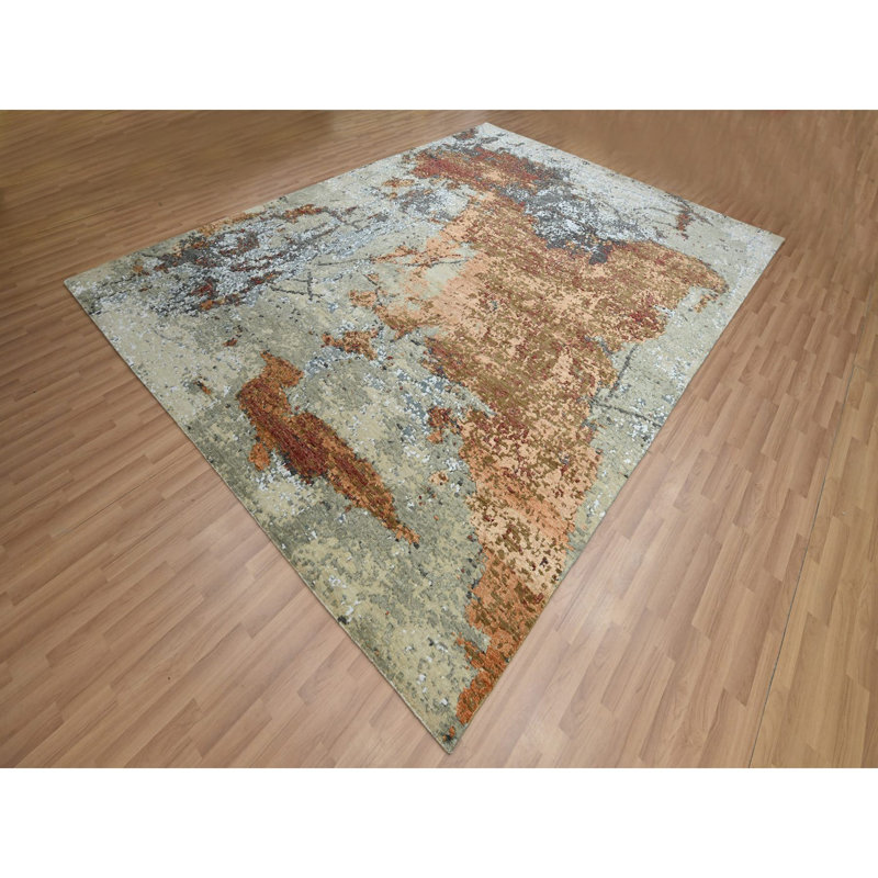 Tapis noué à la main 9 pi x 12 pi 2 po beige en laine avec motif abstrait 4EC5739F5F540C988EE9DA75D6C61E2
