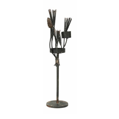 Porte-bougie Mia, branches noires de 18 pouces avec accents de pomme de pin