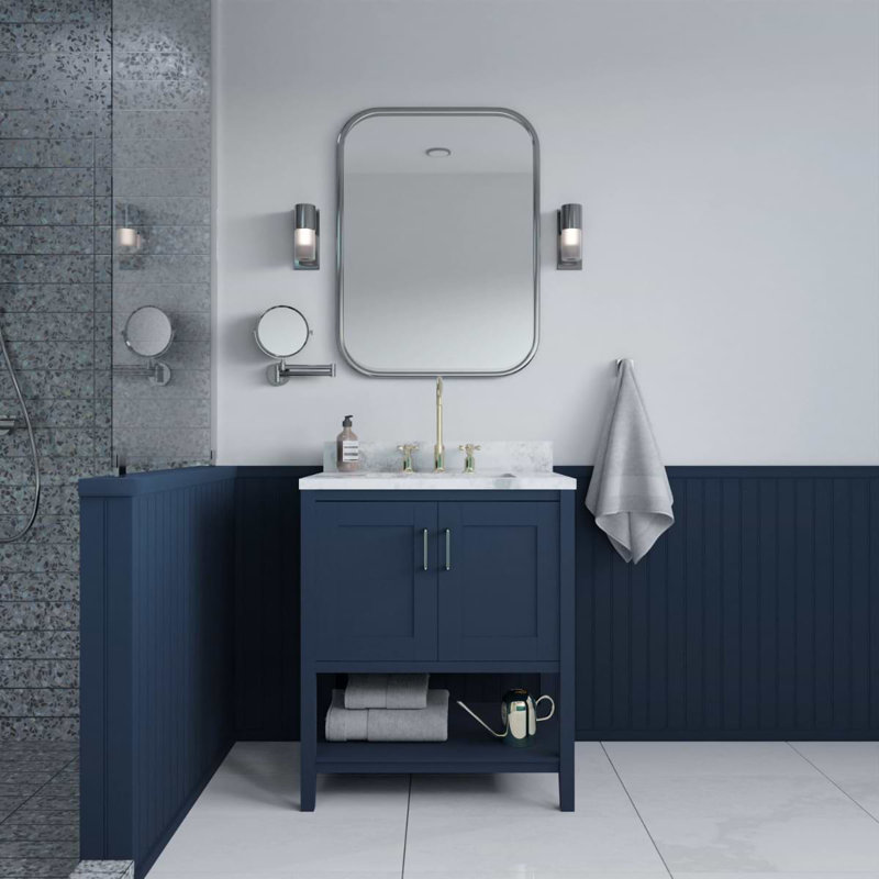 Sheraton 30" Freestanding Standard Single Bathroom Vanity with Top, Navy, Gold Zinc Alloy