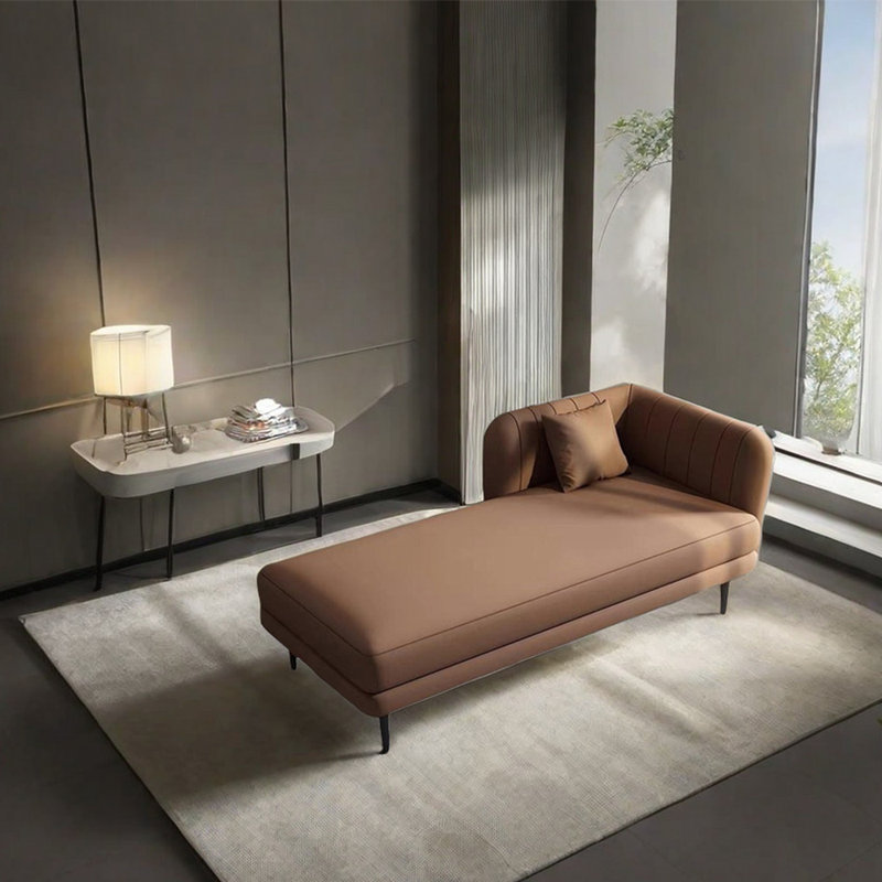 Chaise longue rembourrée Tione, Brun, Accoudoir à droite (vu de face)