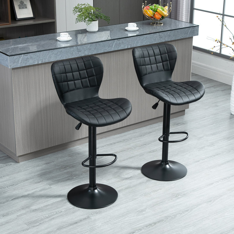 Swivel Upholstered Adjustable Height Counter Stool with Metal Frame, Black