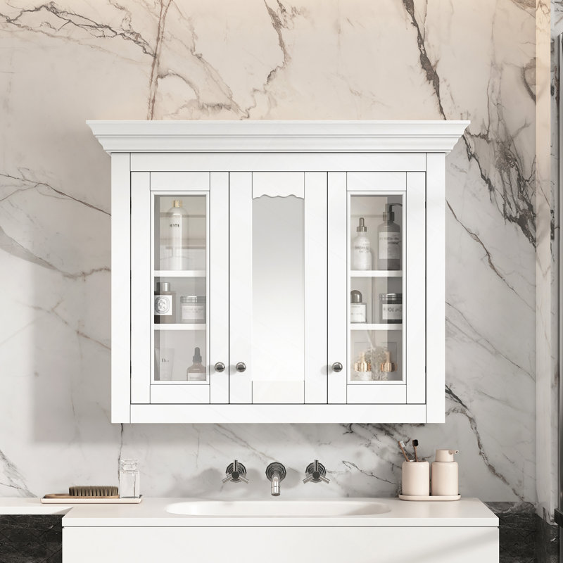 Armoire de rangement murale 35 po x 28 po, armoire à pharmacie, armoire murale moderne avec miroir, armoire à miroir avec 6 tablettes ouvertes (meuble-lavabo non inclus)