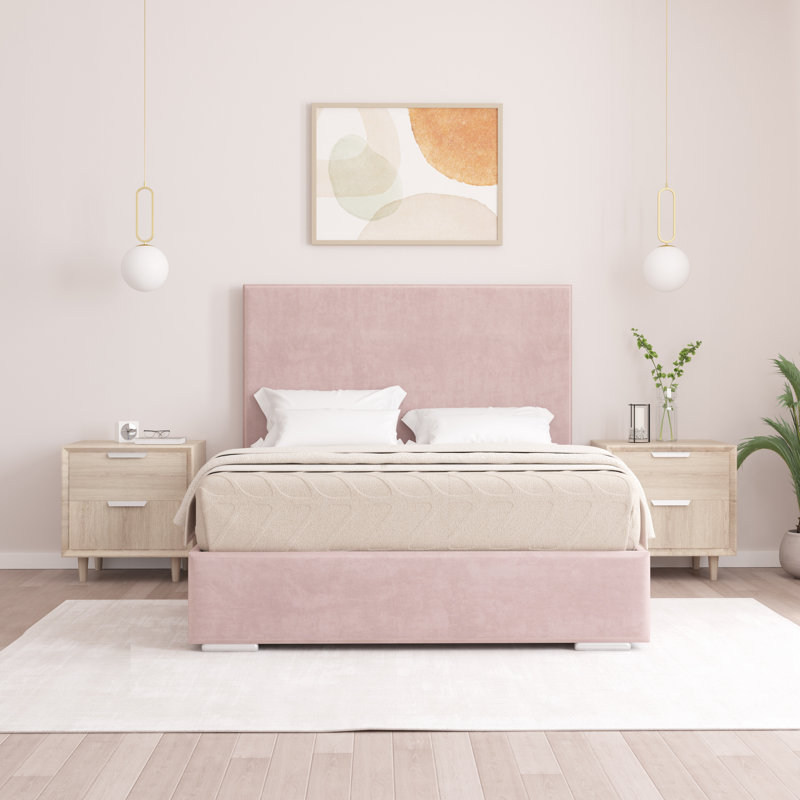 Shetye Upholstered Bed, Pink, Double (4'6)