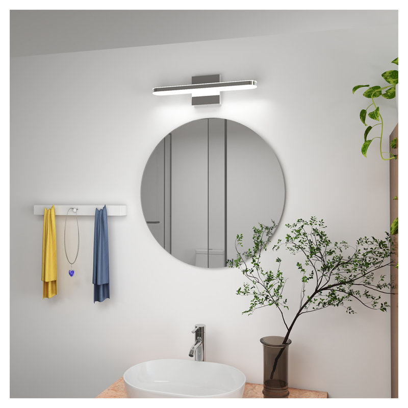 Applique murale de salle de bain moderne à DEL à intensité variable avec miroir chromé, H 4,3 po x l 15,7 po x P 3,3 po