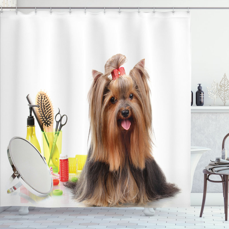 Ensemble de rideau de douche et crochets yorkie, H 84 po x l 69 po