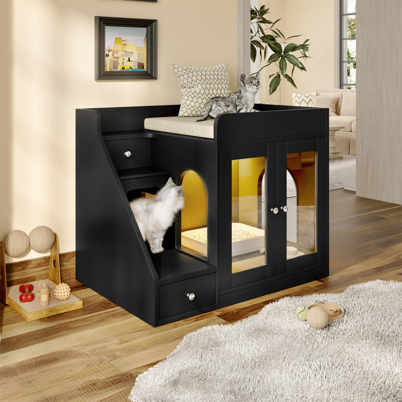 Enceinte de litière pour chat avec lumière, Black