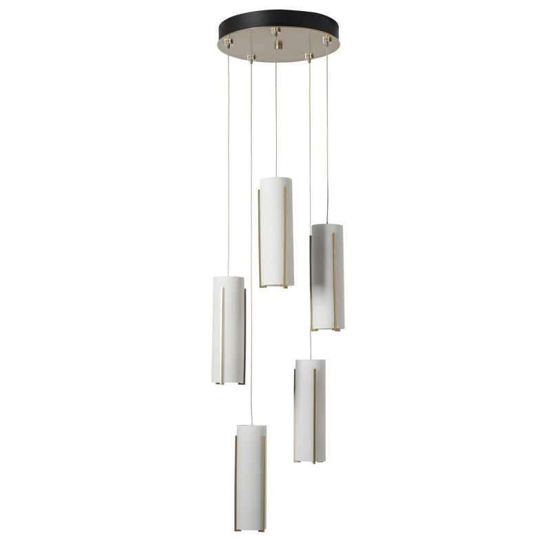 Exos 5 - Light Cluster Cylinder Pendant, Opal Glass, Modern Brass, Standard: 13" to 80"