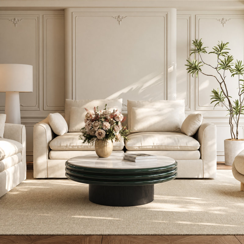 Table basse moderne avec plateau en marbre blanc, table de salon Mid-Century