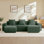 Canapé modulaire en U à 3 places avec passepoil à bordure française, sans assemblage requis, canapé 3 places avec coussins décoratifs et 2 repose-pieds mobiles, tissu de velours vert