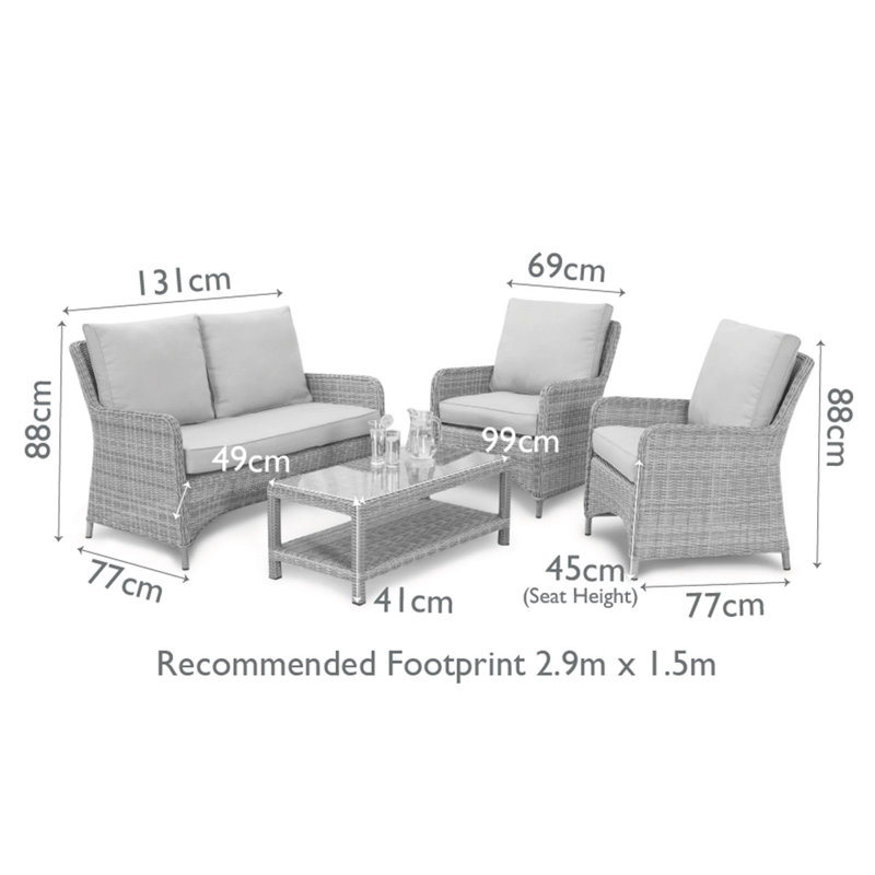 Dulce Heritage Square Rattan Sofa Set, Light Grey