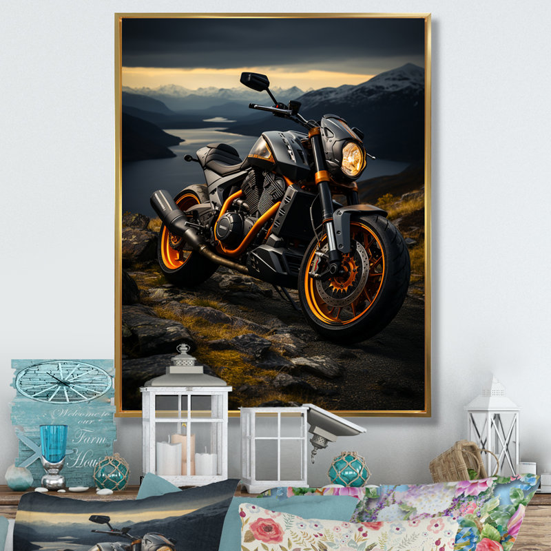 Motocyclette Corojo, Cadre flottant doré, H 32 po x l 16 po x P 1 po