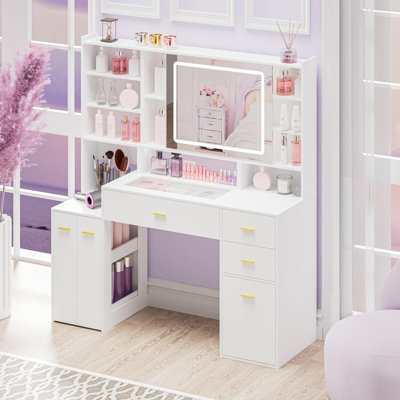 Vanity With Outlet, Under-counter Light, Glass Tabletop