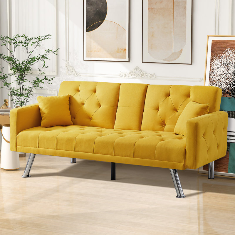 Canapé convertible capitonné double / double 75,59 po, Lin jaune