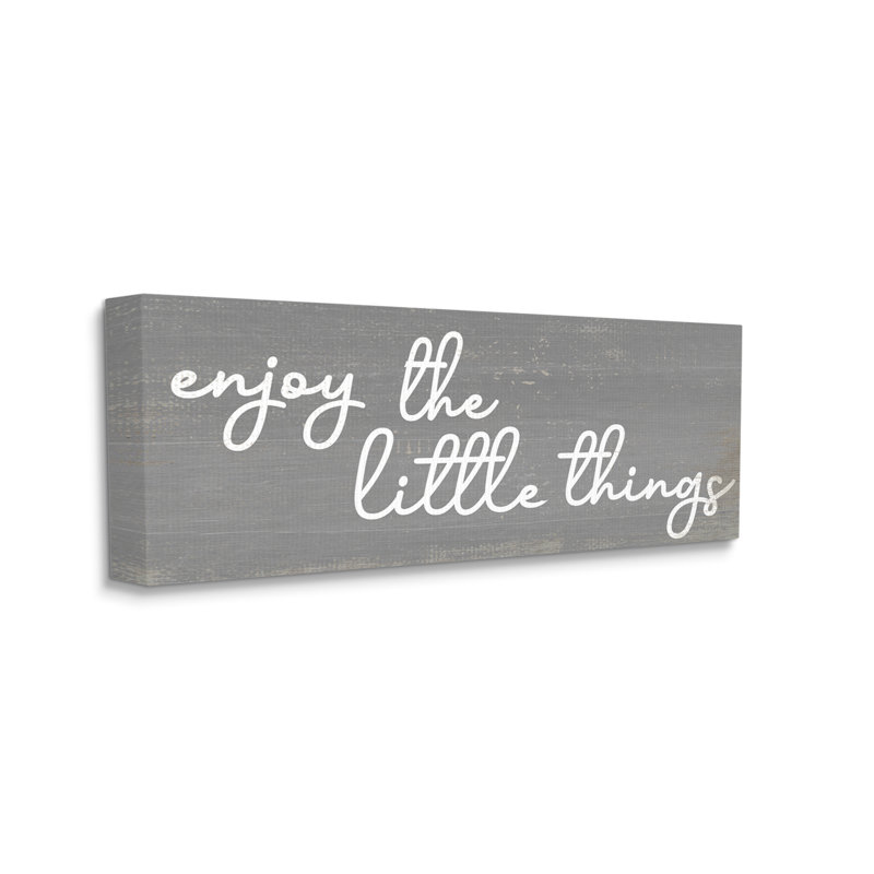 " Enjoy The Little Things Phrase Cursive ", Wrapped Canvas, 10" H x 24" W x 1.5" D