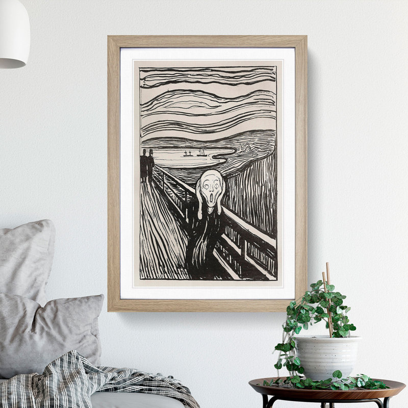 The Scream Sketch by Edvard Munch - Picture Frame Graphic Art, 36cm H x 27cm W x 2cm D, Oak Framed