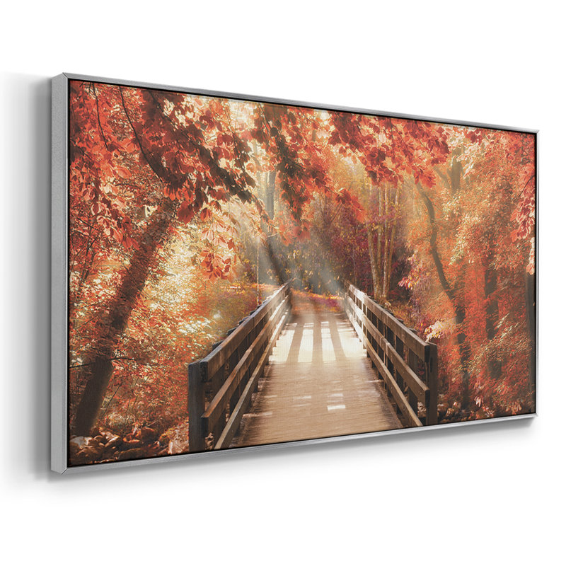 Pont d'automne - Toile tendue avec châssis encadré - Prêt à être accroché, H 25 po x l 49 po, Argent argent