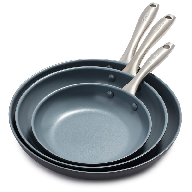 Gray Aluminum Ceramic Nonstick Fry Pan Set with Stainless Steel Handles