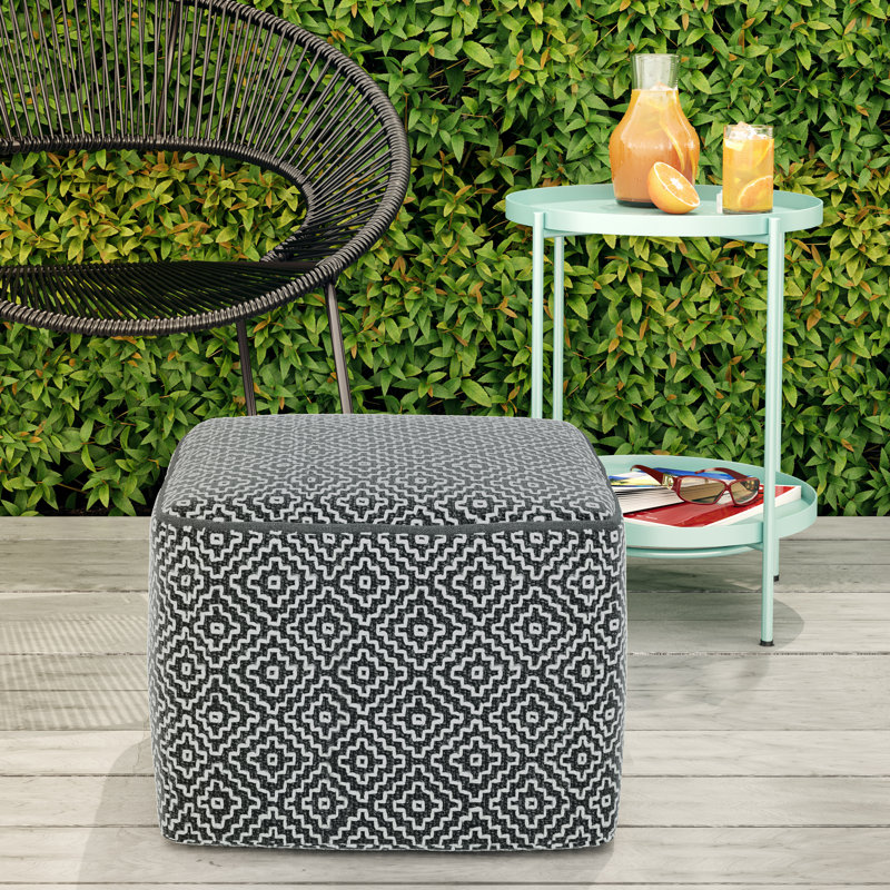 Briella 18"W Handcrafted PET Woven Polyester Indoor/Outdoor Boho Square Pouf