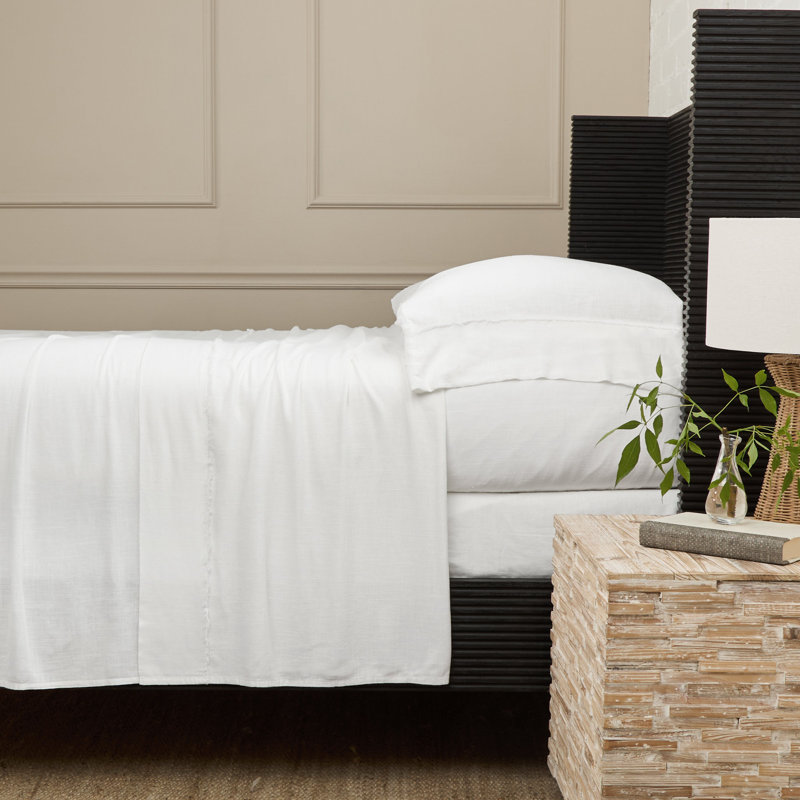 REMI - RAYON FROM BAMBOO / LINEN SHEET SET - (FITTED, FLAT, PAIR OF ST/Q PC), King Sheet Set with 2 Pillowcases, White