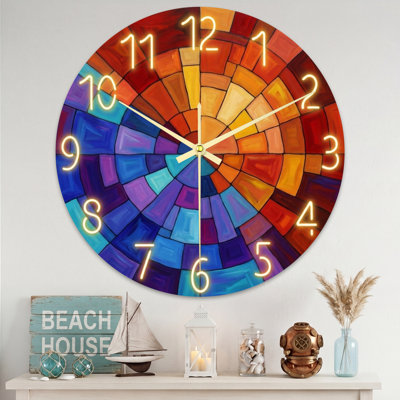 Abstract Colorful Mosaic Pattern With Radiating Segments And Numbers Ultra Clear Glass