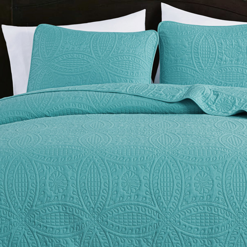 Turquoise King Reversible Microfiber Bedspread Set