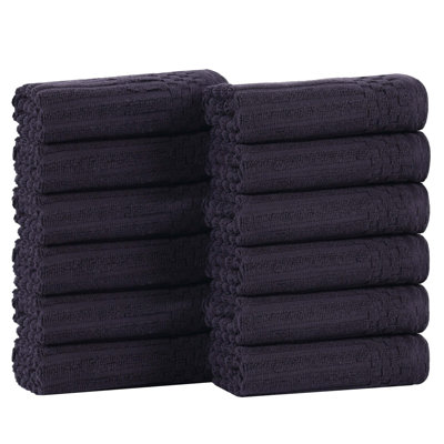 Juras Soho Cotton Ribbed Checkered Border Medium Weight Washcloths Face Towels