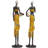 Yellow Polyresin Woman Handmade African Decorative Sculpture with Water Jugs and Jeweled Details, Set of 2