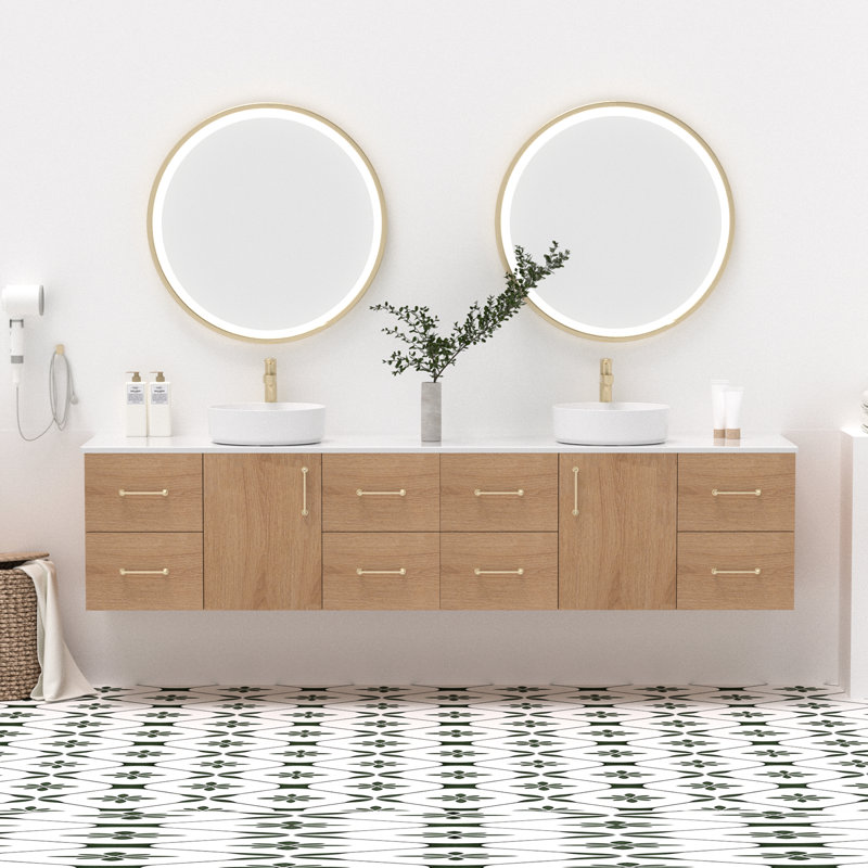 84" Double Floating Bathroom Vanity With Sink Combo