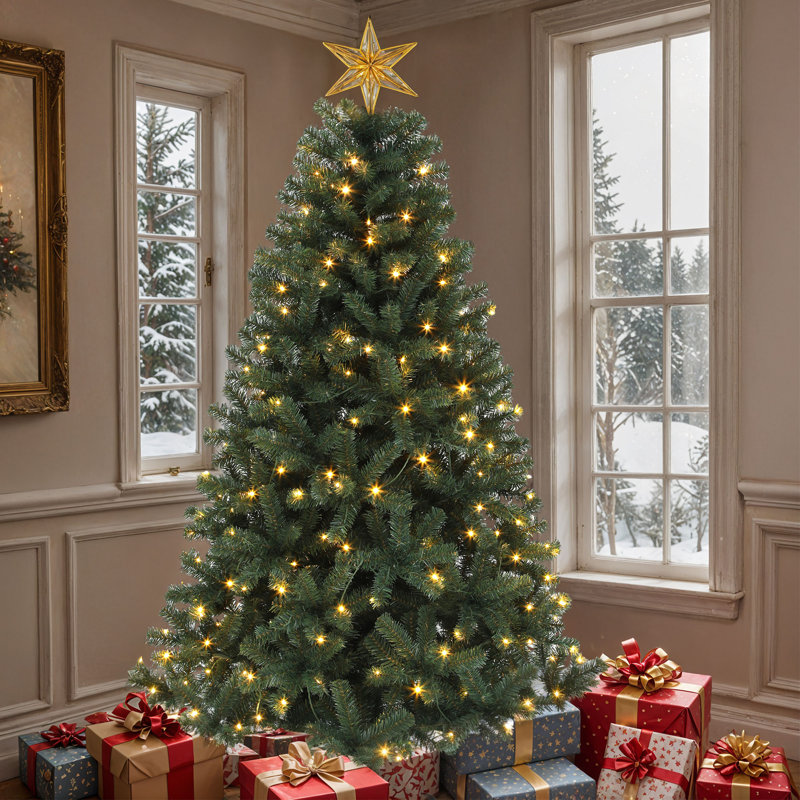 Arbre de Noël épinette pré-éclairé 6 pi avec 2 couleurs claires, H 6 pi