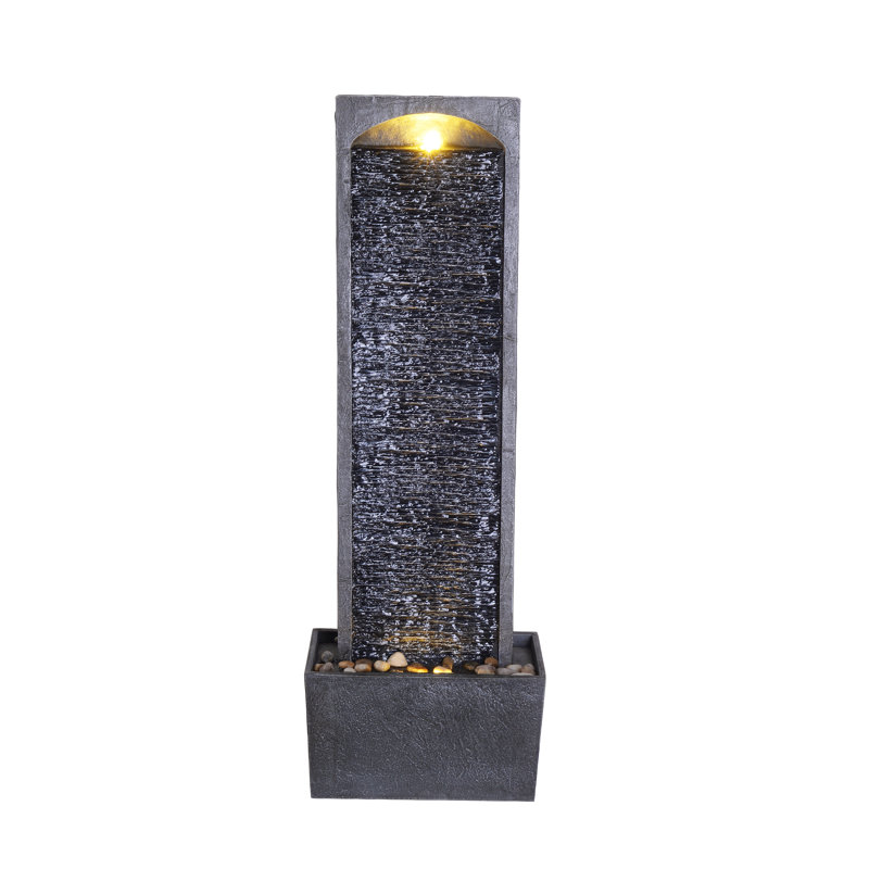Teamson Home 98 cm Contemporary Outdoor LED Waterfall Fountain with Pebble Base, Gray/Black