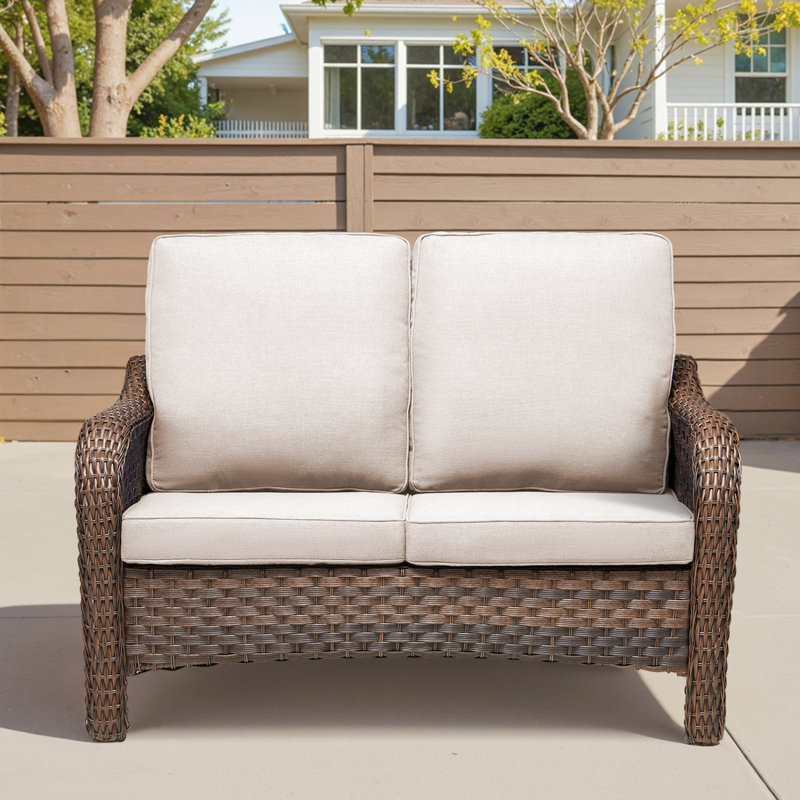 49.6" PE Wicker Rattan Outdoor Furniture Couch, Patio Loveseat With Beige Deep Seat Cushions, Beige
