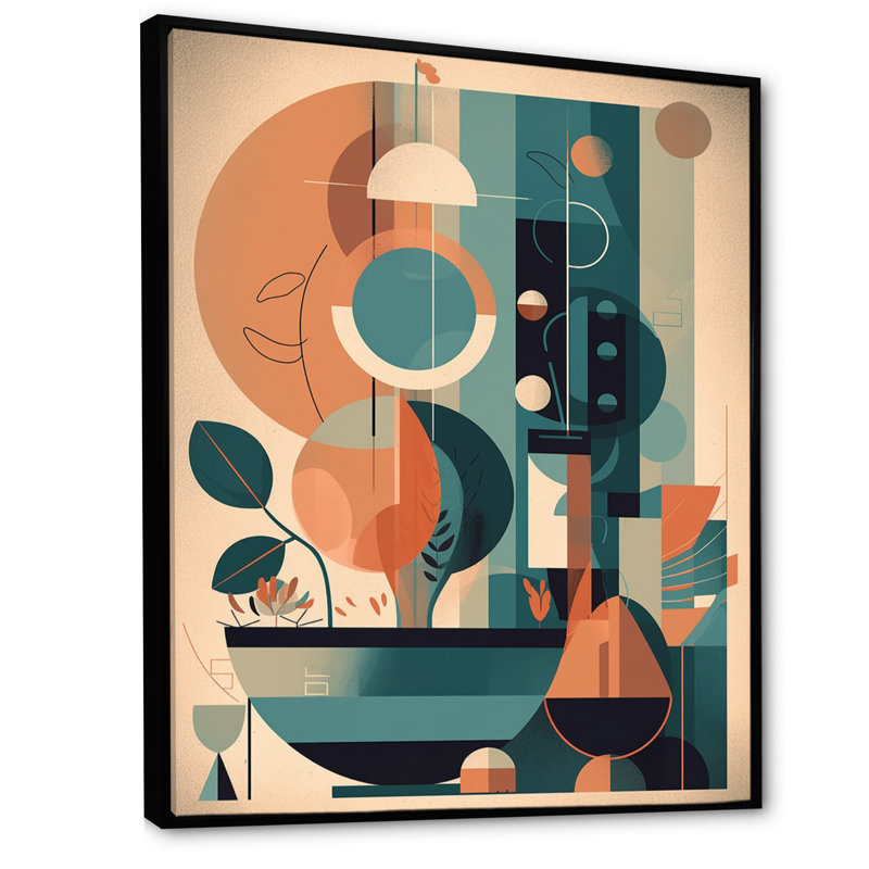 Impression sur toile encadrée orange et verte Mid Century Momentum II, H 40 po x l 30 po x P 1,5 po, Cadre flottant noir