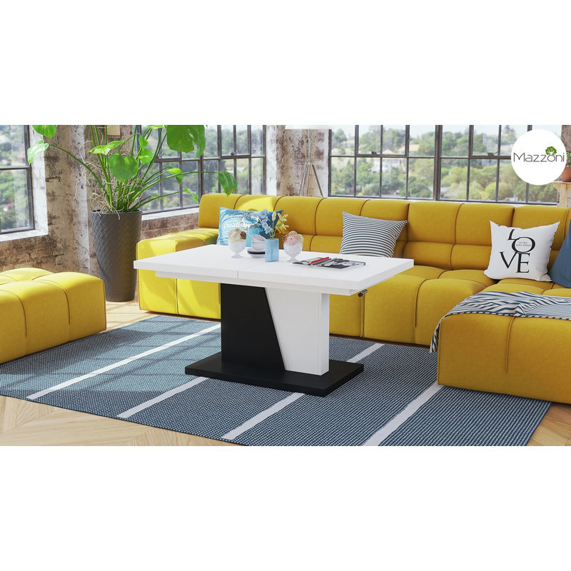 Noires Lift Top Pedestal Coffee Table, White/Black