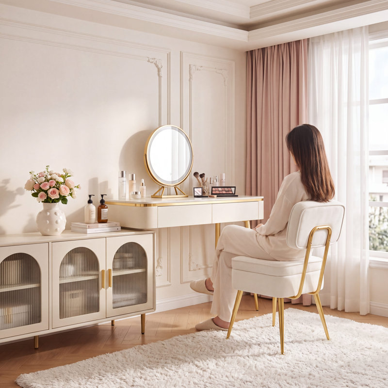 Tabouret de coiffeuse, beige, Beige