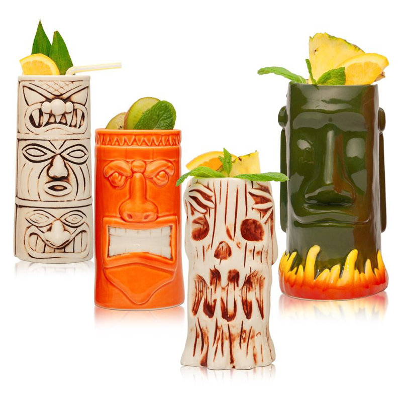 Verres à tiki en céramique, parfaits pour les cocktails exotiques, le thé glacé, les boissons gazeuses, le tai-maï