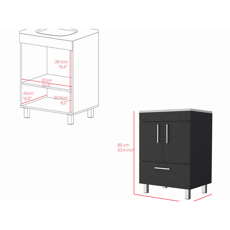 23.62'' Single Bathroom Vanity with Ceramic Top, Black