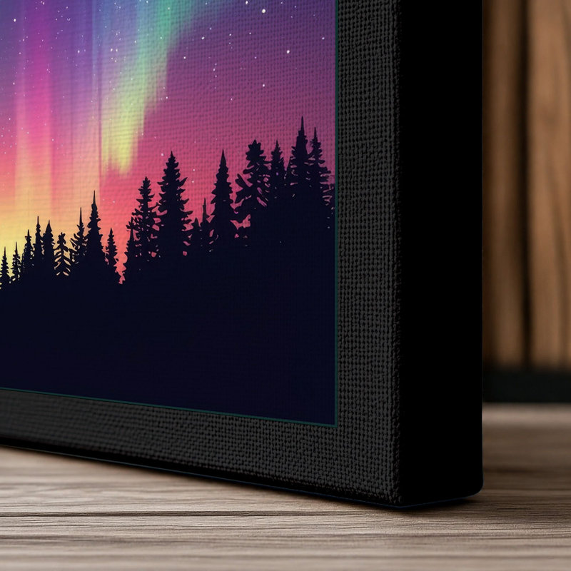 Aurora Over Silent Forest Scandinavian - Wrapped Canvas, 30x20 - 76.2 x 50.8 cm, Black Border