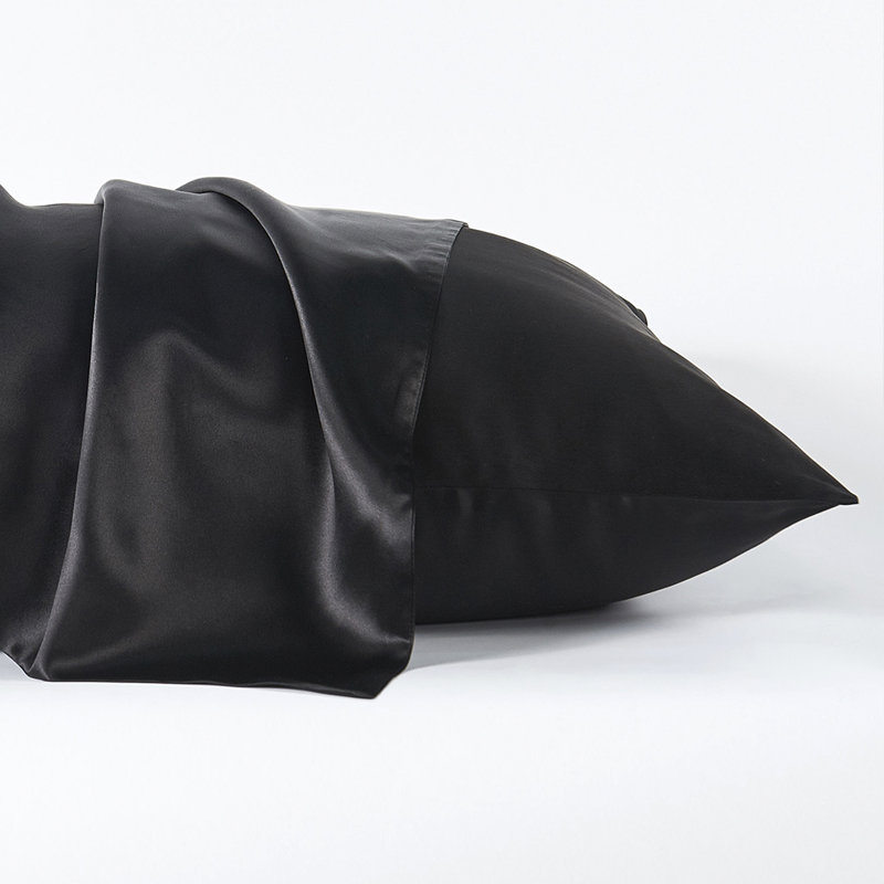100% Mulberry Silk Pillowcase, Black, Queen Pillowcase