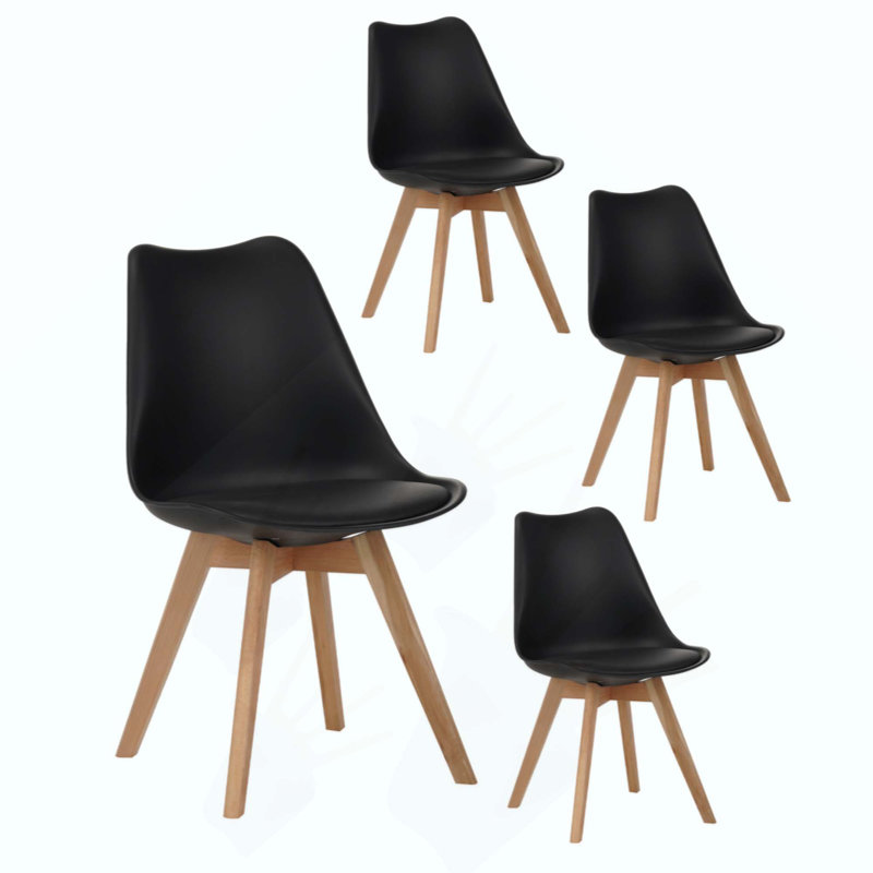 Set Of Four Dining Chairs, Medieval Modern Style Dining Chairs For Kitchen And Dining Room, With Wooden Legs, Black