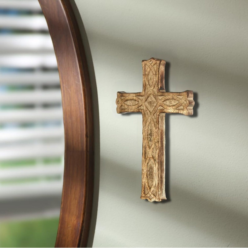 Décoration murale croix de bois sculptée à la main - 8 pouces Rustic Faith | Cadeau chrétien, salle de prière, bénédiction de la maison, mariage et souvenir de baptême
