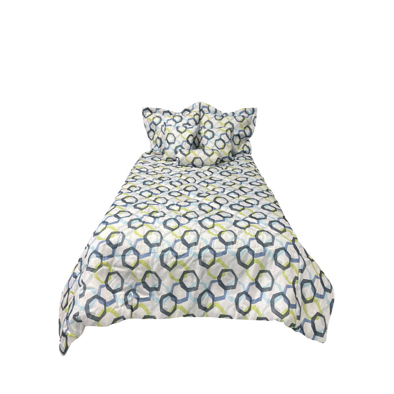 Ensemble d'édredon réversible en mélange de coton argenté, Édredon simple + 1 taie décorative standard + 3